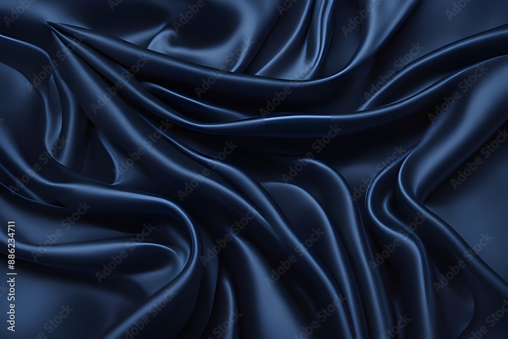 Luxurious deep midnight blue satin background with glossy, intricately folded texture Luxurious deep midnight blue satin background with glossy, intricately folded texture