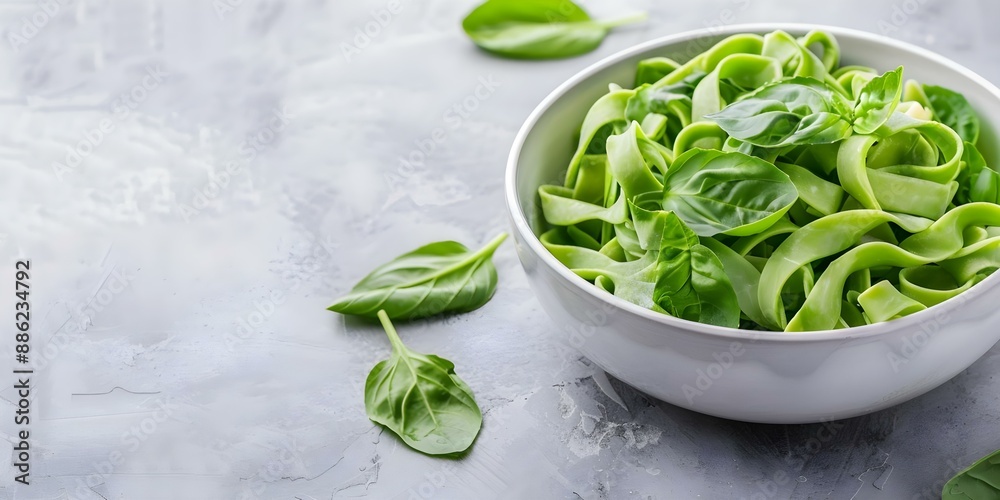 Obraz premium Healthy Recipes Fresh Spinach and Pea Fettuccine Pasta with Basil. Concept Italian Cuisine, Fresh Ingredients, Vegetarian Dishes, Pasta Recipes, Quick Meals