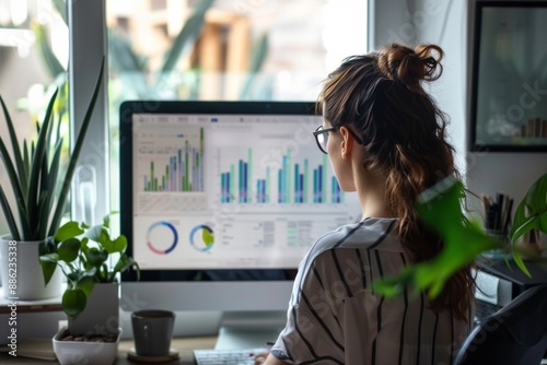 A female marketer diligently optimizes website content for SEO, embodying excellence in women in business through digital marketing prowess and thorough keyword research.