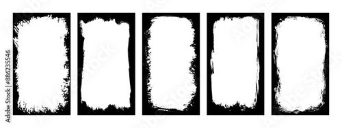 Grunge photo frame template collection. Grunge frames for photo collage, stories and social network media. Rectangular old rough edge effect border for picture overlay. Set of vector illustration.