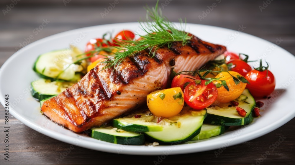 Grilled Salmon Dinner With Zucchini and Tomatoes Grilled Salmon Dinner With Zucchini and Tomatoes