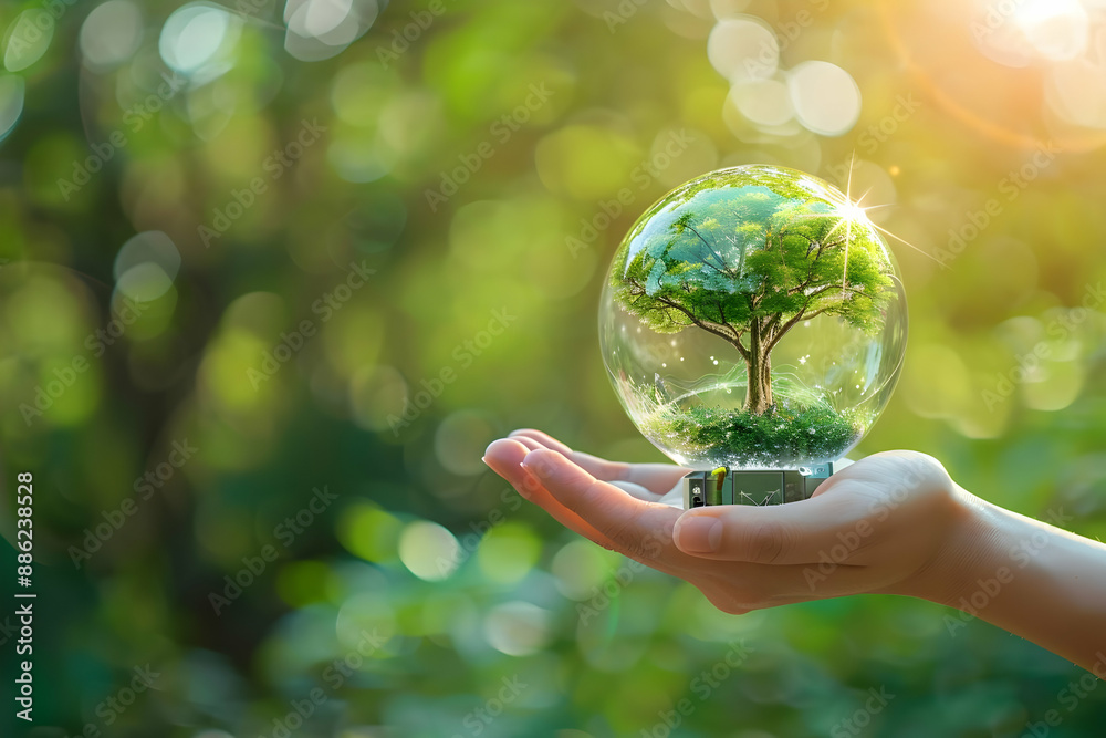 Green Earth Globe with Growing Plant Symbolizing Environmental Sustainability and Conservation