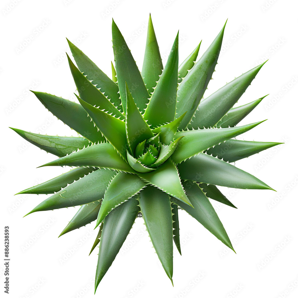 Fototapeta premium Top view of a Aloe Vera Plant isolated on a white transparent background
