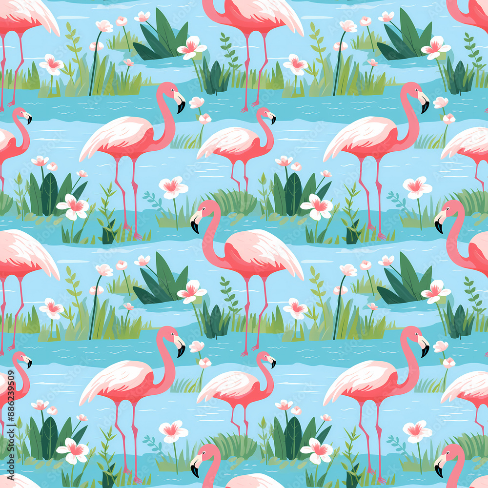 Obraz premium Flamingo seamless tile pattern background