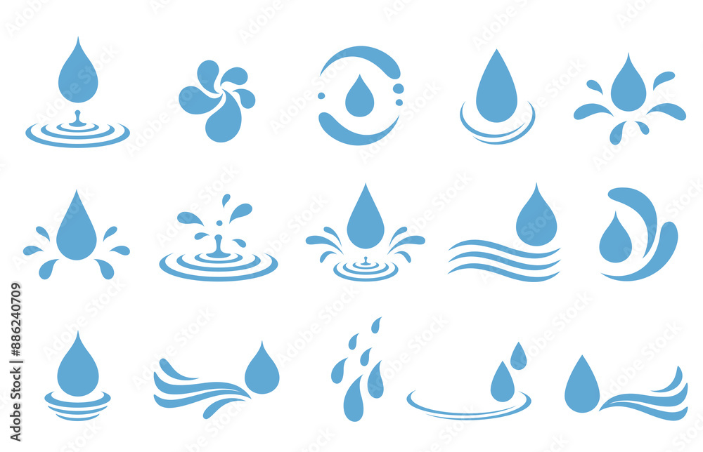 water droplets, drop,dribble, splash and wave design elements