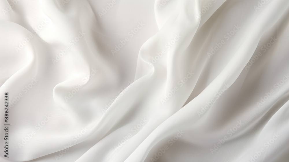 Fototapeta premium Beige satin fabric with drapery. Delicate beautiful white background made of light silk satin textiles.