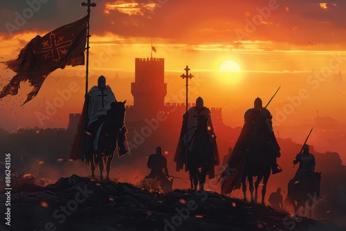 Knights Templar Silhouetted Against Sunset photo