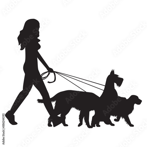 Woman Walking Dog Vector Illustration