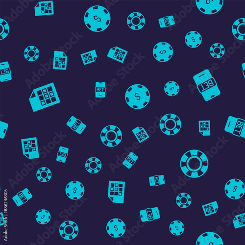 Set Lottery ticket, Online sports betting, Casino chip with dollar and chips on seamless pattern. Vector