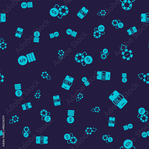 Set Casino chip with dollar, chips, exchange and Online sports betting on seamless pattern. Vector