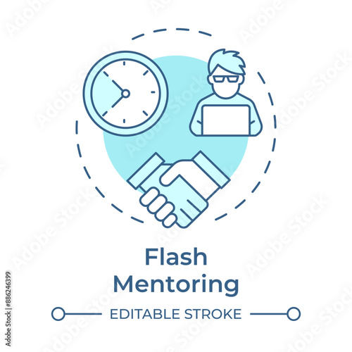 Flash mentoring soft blue concept icon. Short-term consultation. Limited time guidance. Online session. Round shape line illustration. Abstract idea. Graphic design. Easy to use in article
