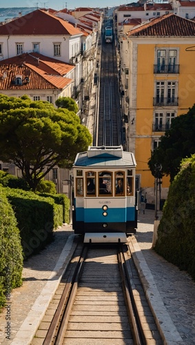 The Gloria funicular in Lisbon connects the city center with Bairro Alto