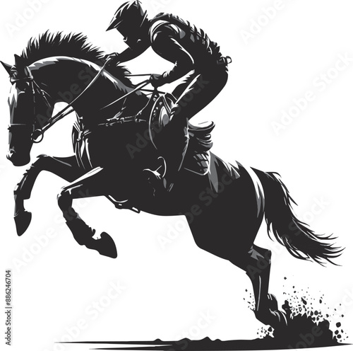 Equestrian horse and rider jumping silhouette. Vector illustration
