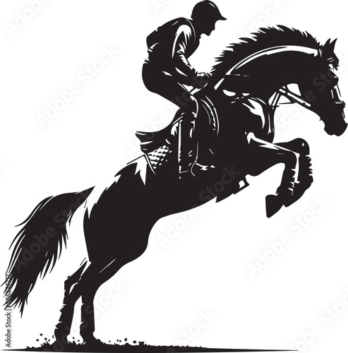 Equestrian horse and rider jumping silhouette. Vector illustration