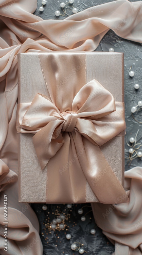 Gift box with satin bow and love notes, elegant presentation, flat lay wedding anniversary Gift box with satin bow and love notes, elegant presentation, flat lay wedding anniversary