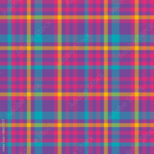 Festive pattern background texture, beautiful seamless check tartan. Pop fabric plaid textile vector in violet and pink colors.