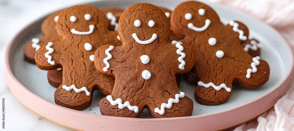 Vibrant iced gingerbread cookies on plate minimalist focus on freshly baked treats Vibrant iced gingerbread cookies on plate minimalist focus on freshly baked treats
