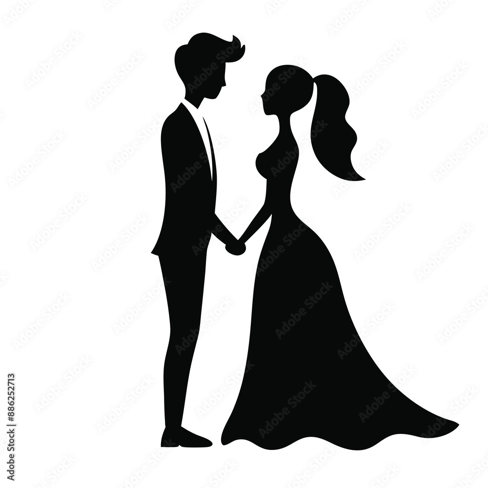 couple silhouette vector illustration, holding there hand, white background couple silhouette vector illustration, holding there hand, white background