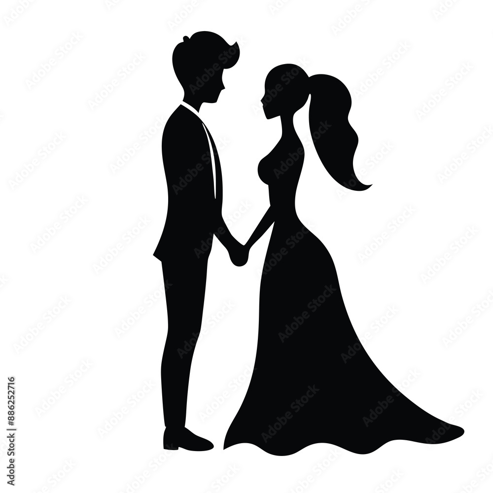 couple silhouette vector illustration, holding there hand, white background couple silhouette vector illustration, holding there hand, white background