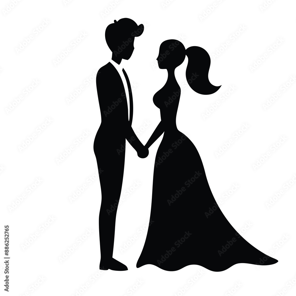 couple silhouette vector illustration, holding there hand, white background couple silhouette vector illustration, holding there hand, white background