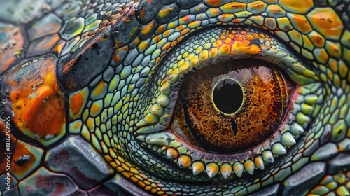 Close-Up of a Chameleon's Eye and Scaly Skin © arttools
