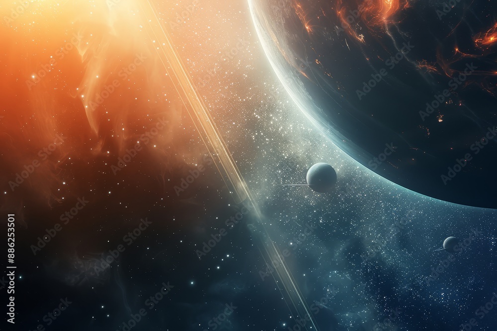 Fototapeta premium Imaginative Space Scene with Flat and 3D Elements
