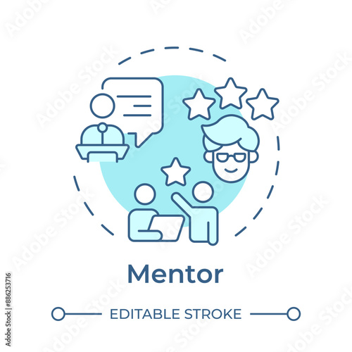 Mentor soft blue concept icon. Guidance in professional development. Giving help. Career growth. Round shape line illustration. Abstract idea. Graphic design. Easy to use in blog post