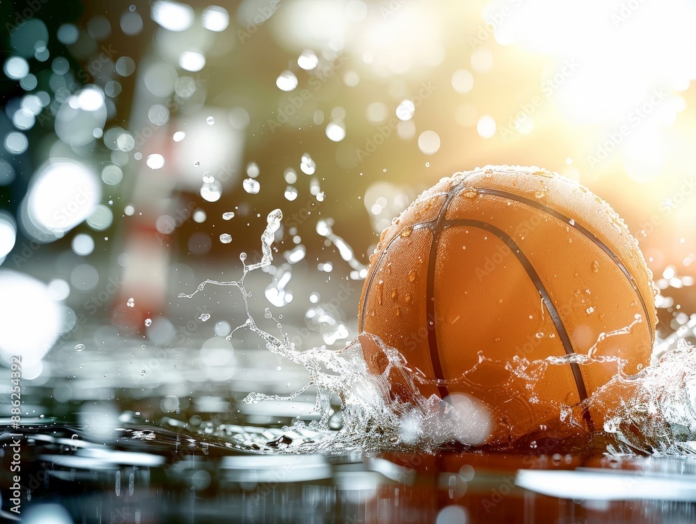 Fluid Motion - Basketball Bouncing on Water with Copy Space for Creative Sports Concept.