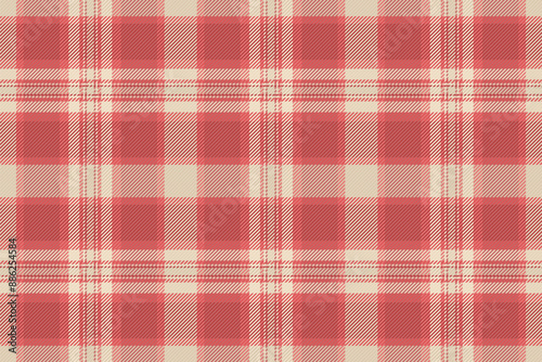 Grid seamless vector background, living room check texture plaid. Bed fabric tartan textile pattern in red and light colors.