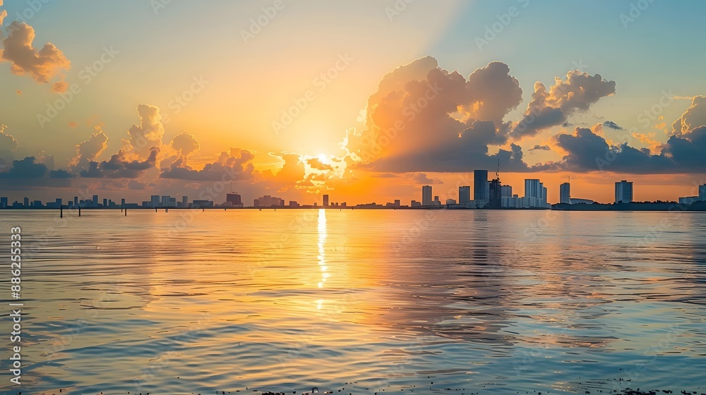 Sunset cruises in Town, serene sunset light, ink brushwork Sunset cruises in Town, serene sunset light, ink brushwork