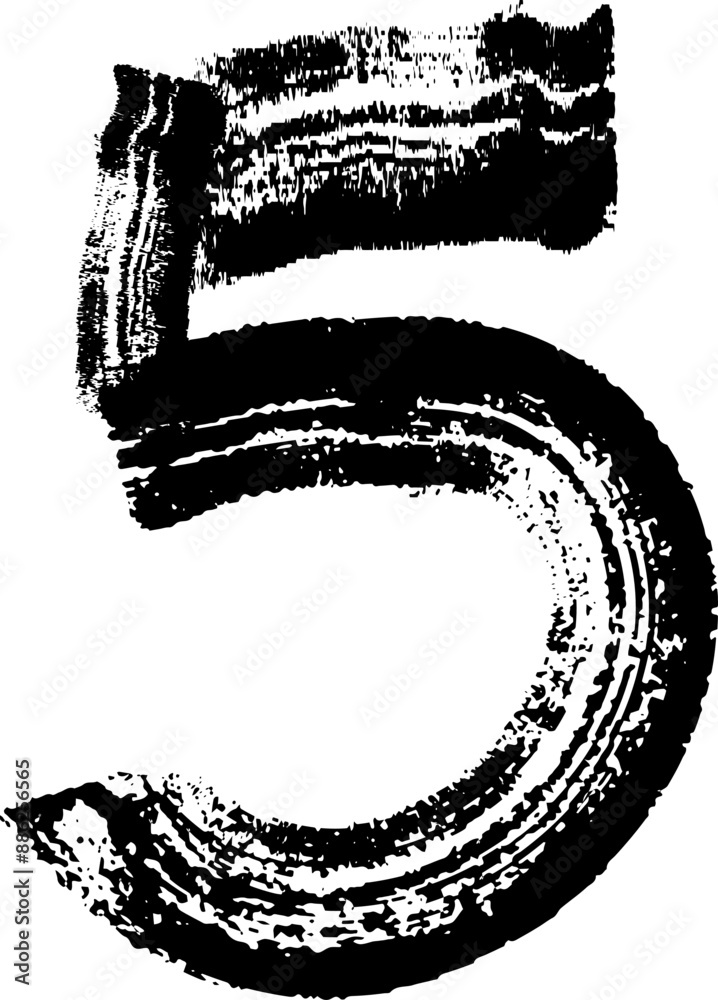 numbers 5 written with a brush vector, Vector hand paint number five. Hand drawn letter with dry brush..eps