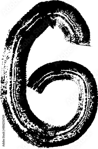 numbers 6 written with a brush vector, Vector hand paint number six. Hand drawn letter with dry brush..eps