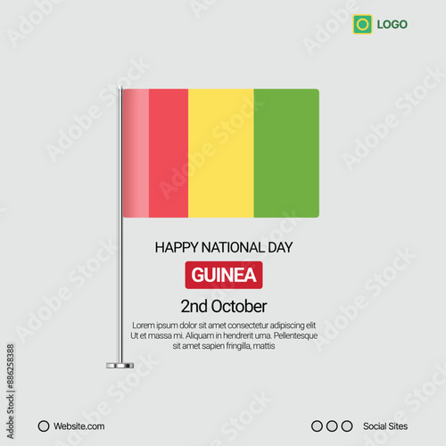 Guinea Independence Day Social Media Banner, Editable Vector Design with Flag