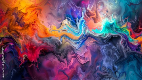 Vibrant Colorful Abstract Art. Fluid Dynamic Swirling Paint Strokes, Modern Artistic Background