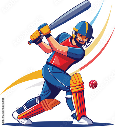 cricket player strike hit vector illustration isolated on a white background,   illustration of batsman playing cricket