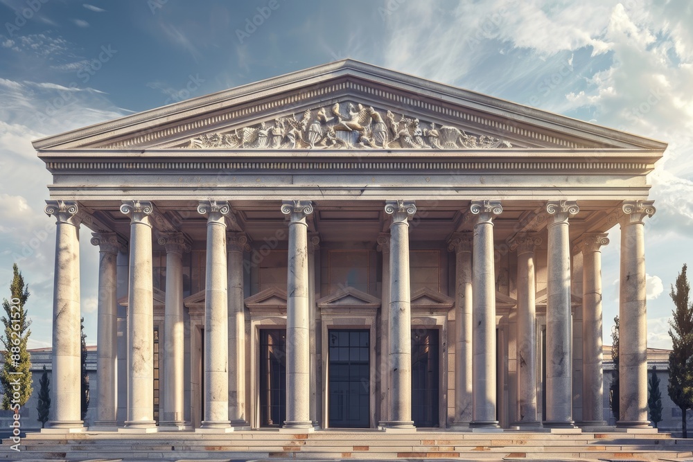 A grand neoclassical structure featuring a large white building with intricate columns and pillars, Create a grandiose neoclassical building with ornate columns and symmetrical design A grand neoclassical structure featuring a large white building with intricate columns and pillars, Create a grandiose neoclassical building with ornate columns and symmetrical design