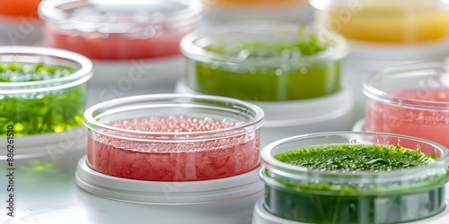 Growing Lab-Cultivated Meat on Petri Dishes with Algae as a Nutrient Source. Concept Lab-Cultivated Meat, Petri Dishes, Algae Nutrient Source, Sustainable Food, Biotechnology Innovation photo