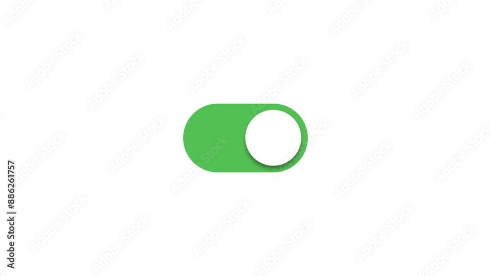 Modern Neumorphism-style toggle button. An animation of a toggle switch that changes from off to on, switching color from grey to green when clicked. Concept of modern user interface design