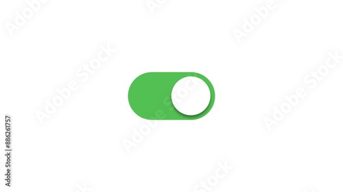 Modern Neumorphism-style toggle button. An animation of a toggle switch that changes from off to on, switching color from grey to green when clicked. Concept of modern user interface design