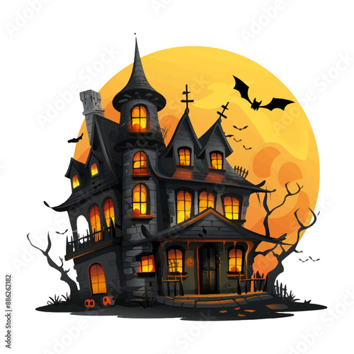 Halloween haunted house vector illustration with a white background