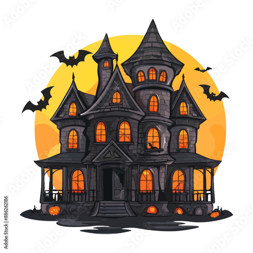 Halloween haunted house vector illustration with a white background