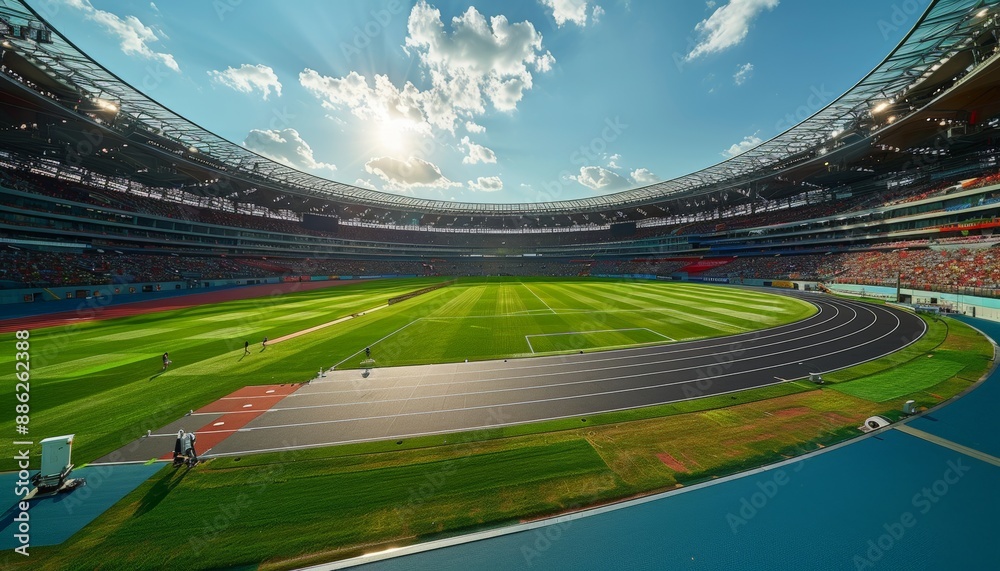 Indoors, head-up view, in the athlete training preparation area of the stadium. Indoors, head-up view, in the athlete training preparation area of the stadium.