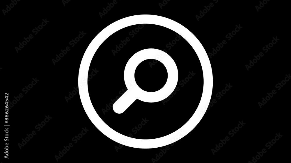 A Magnifying Glass mark within a circle appears with a simple and smooth animation (blue, white and navy). Concept of investigation, research, analysis and discovery. 4K Motion Graphics. A Magnifying Glass mark within a circle appears with a simple and smooth animation (blue, white and navy). Concept of investigation, research, analysis and discovery. 4K Motion Graphics.