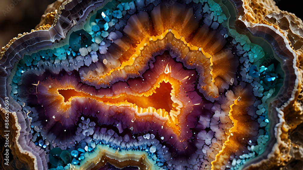 Fototapeta premium A close-up of a geode with colorful crystals and intricate patterns inside
