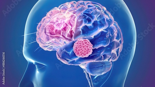 Detailed illustration of a human brain with tumors, showcasing medical concepts and neurological disorders photo