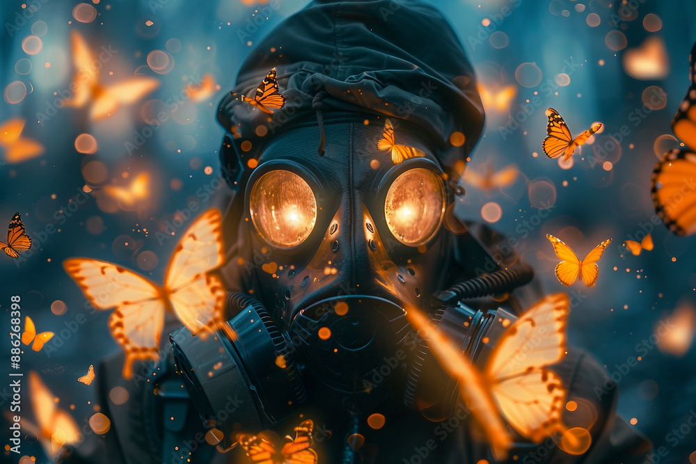 Apocalypse disaster person in protective gas mask generative Ai concept Apocalypse disaster person in protective gas mask generative Ai concept