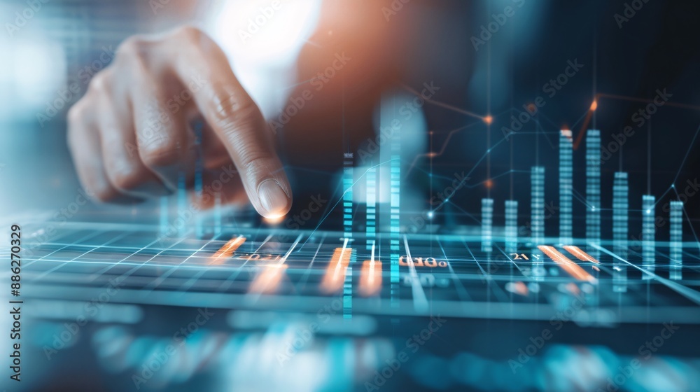 Detailed shot of an advisor's finger pointing at a key metric on a financial chart, showcasing investment expertise and planning, with ample copyspace. Detailed shot of an advisor's finger pointing at a key metric on a financial chart, showcasing investment expertise and planning, with ample copyspace.
