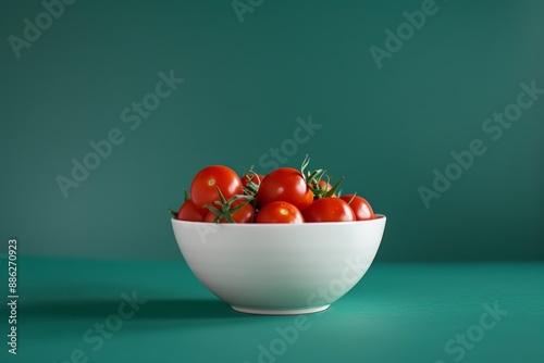 On a green background, cherry tomatoes roasted on a plate photo