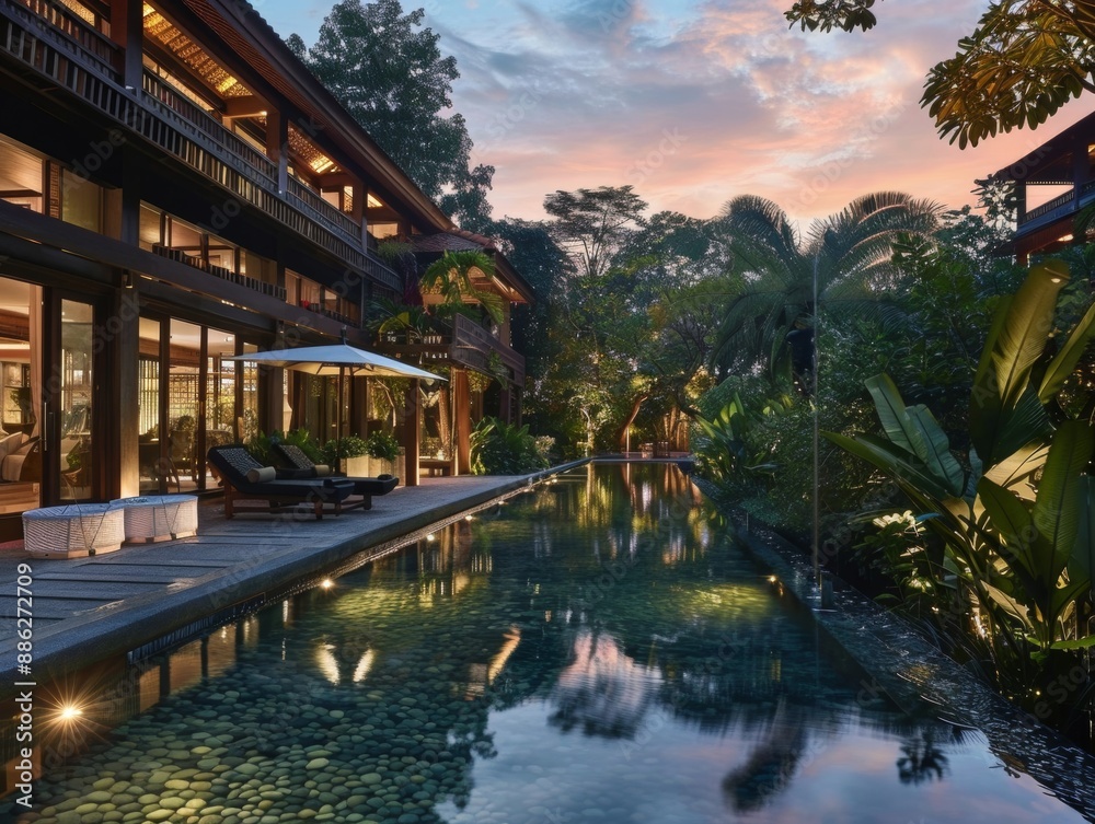 Obraz premium Experience an elegant members-only resort offering picture-perfect scenery and exclusive services