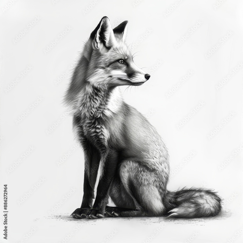 Fototapeta premium Drawing by pencil of a baby fox animal produced by stock